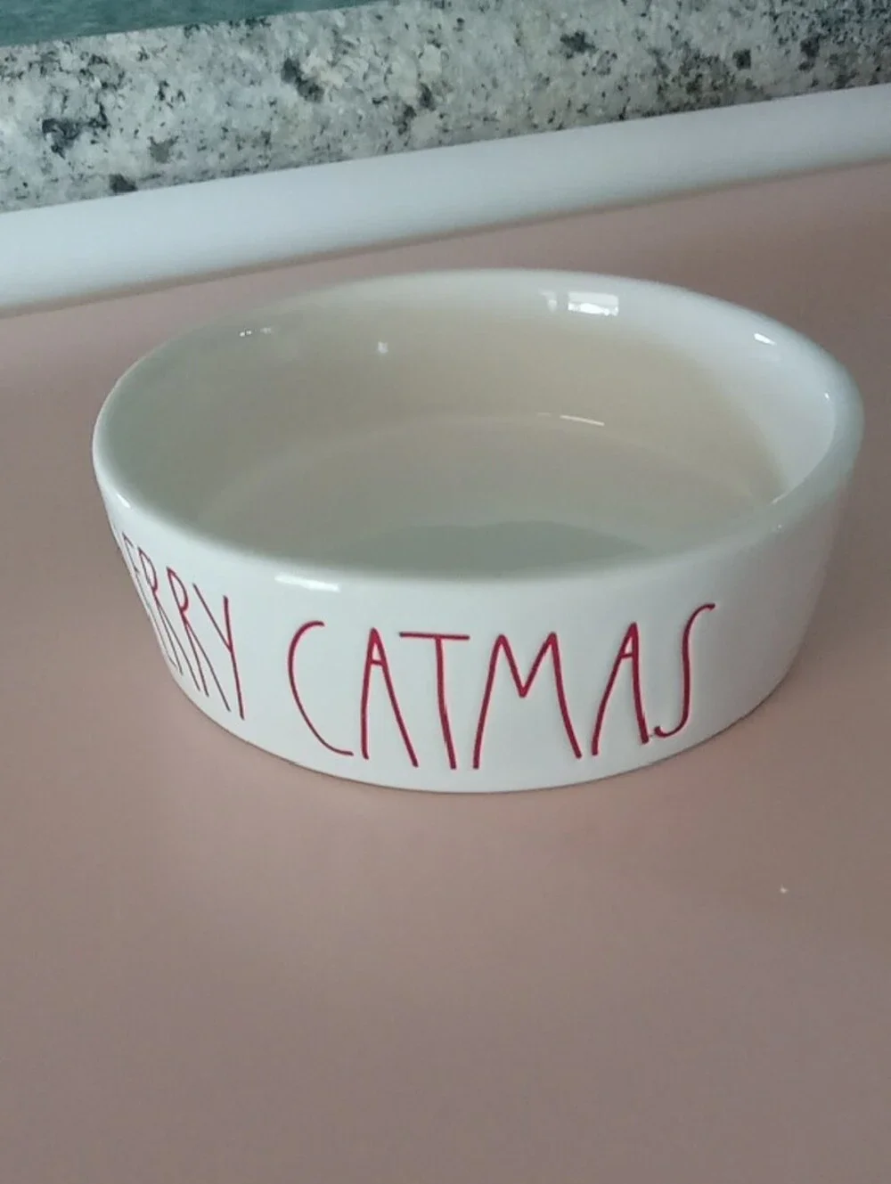 Merry Catmas Ceramic Pet Bowl - White with Red Lettering NWOTS
